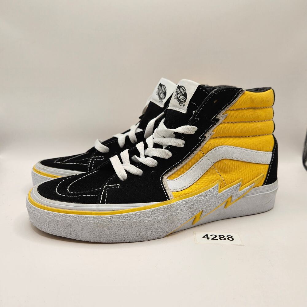 VANS WOMEN'S 8 SK8-HI YELLOW LIGHTNING BOLTS BLACK SUEDE CANVAS SNEAKER